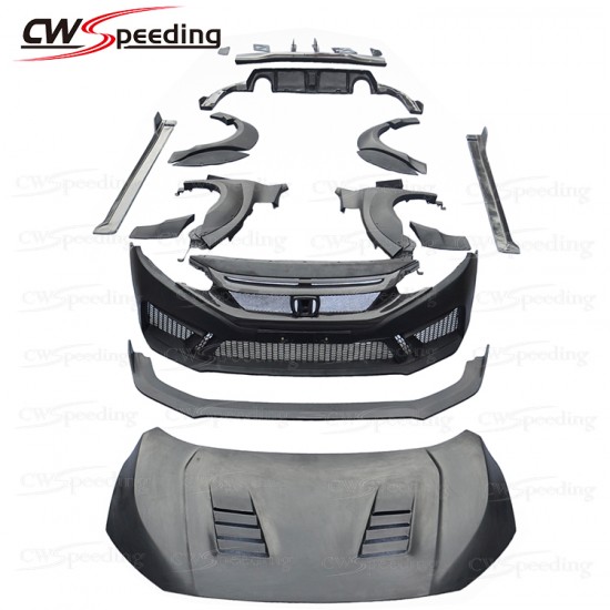 CWS-CA STYLE WIDE HALF FIBER GLASS BODY KIT FOR 2016-2018 HONDA CIVIC X