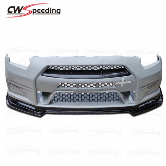 WALD STYLE HALF CARBON FIBER FRONT BUMPER FOR 2008-2016 NISSAN GTR R35